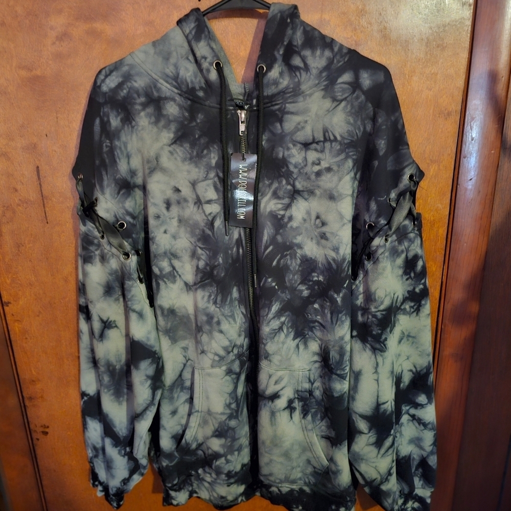 *SOLD* Dolls Kill Black and Gray Tie-Dye Hoodie